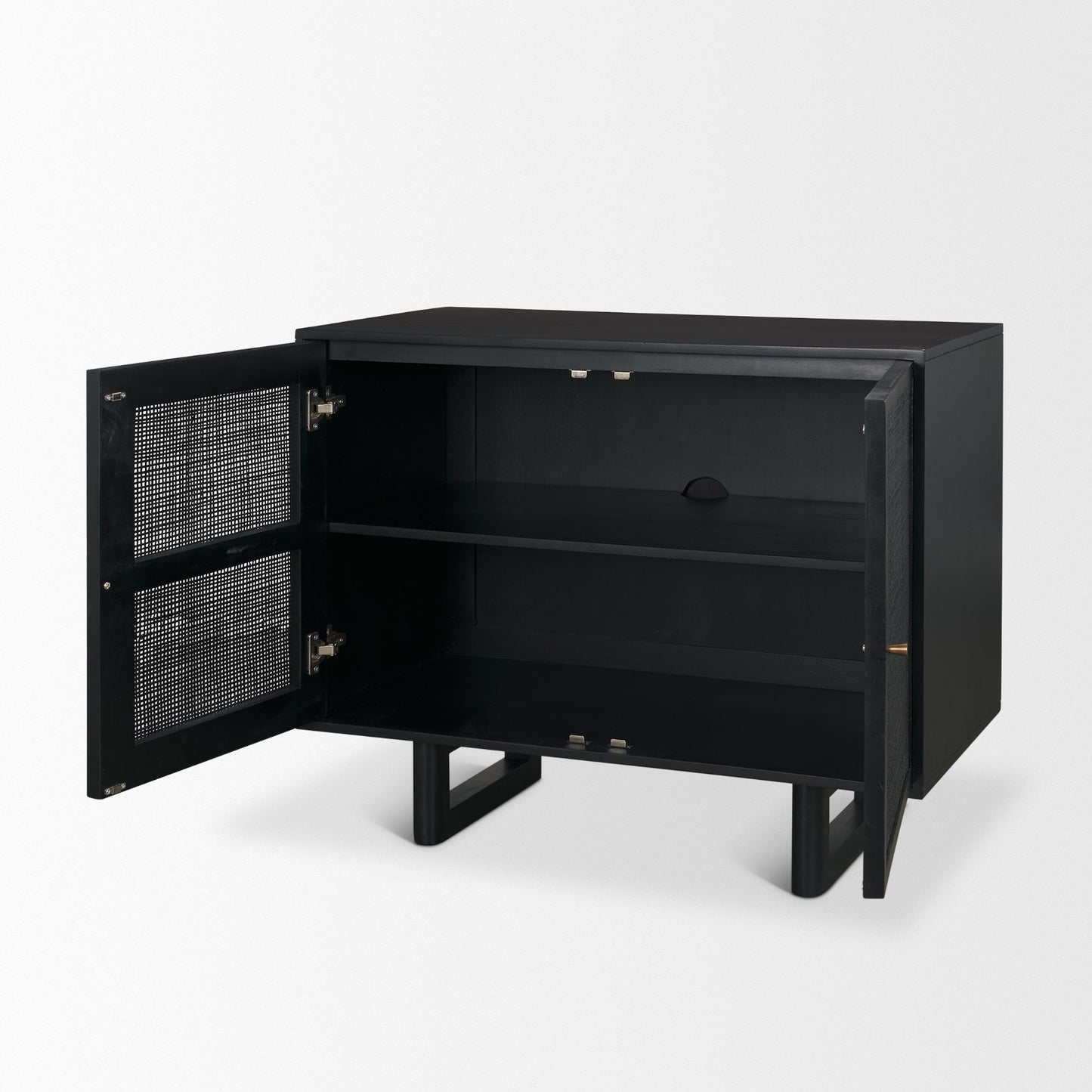 Grier Matte Black Stained Wood w/ Black Cane Accent Cabinet