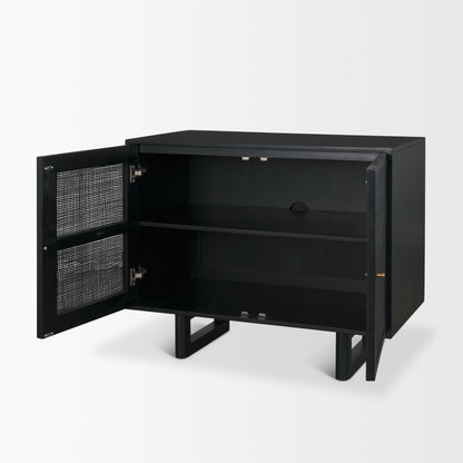 Grier Matte Black Stained Wood w/ Black Cane Accent Cabinet