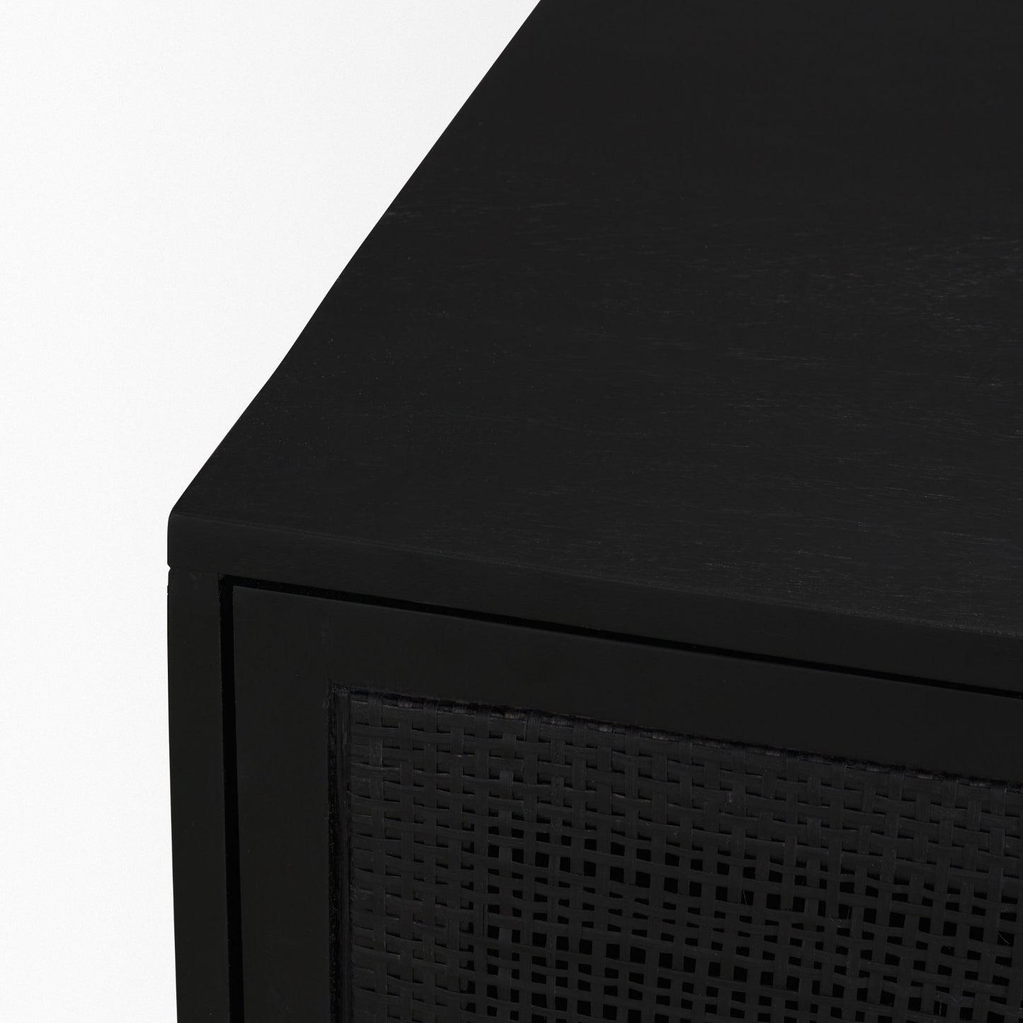 Grier Matte Black Stained Wood w/ Black Cane Accent Cabinet