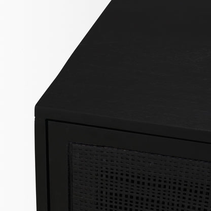 Grier Matte Black Stained Wood w/ Black Cane Accent Cabinet