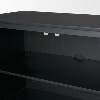 Grier Matte Black Stained Wood w/ Black Cane Accent Cabinet