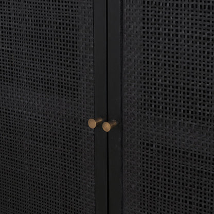 Grier Matte Black Stained Wood w/ Black Cane Accent Cabinet
