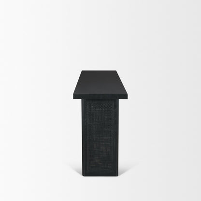 Grier 65" Black Wood w/ Black Cane Console Table