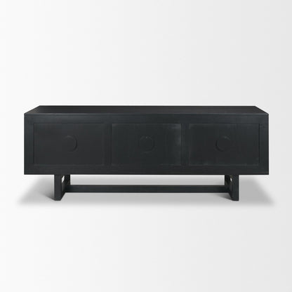 Grier 65" Black Solid Wood W/ Black Cane Media Console