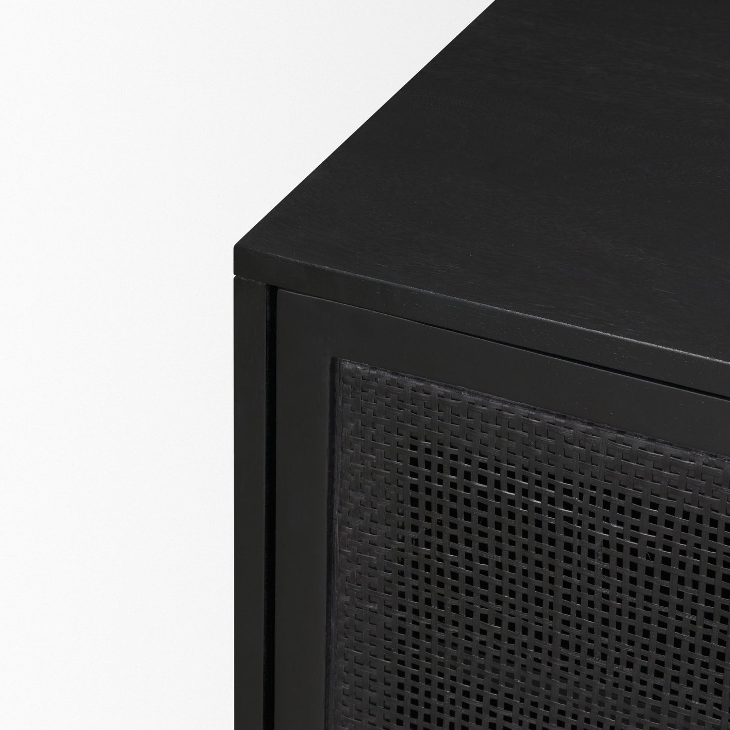 Grier 65" Black Solid Wood W/ Black Cane Media Console