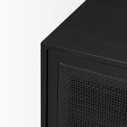 Grier 65" Black Solid Wood W/ Black Cane Media Console