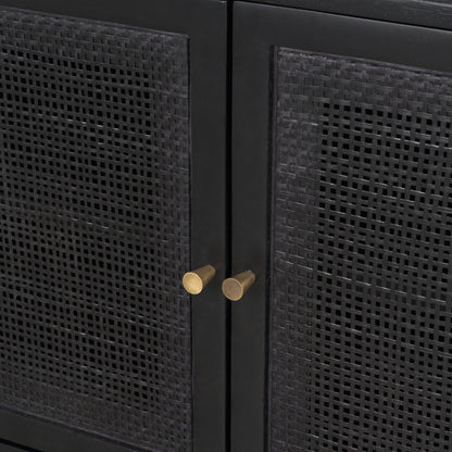 Grier 65" Black Solid Wood W/ Black Cane Media Console