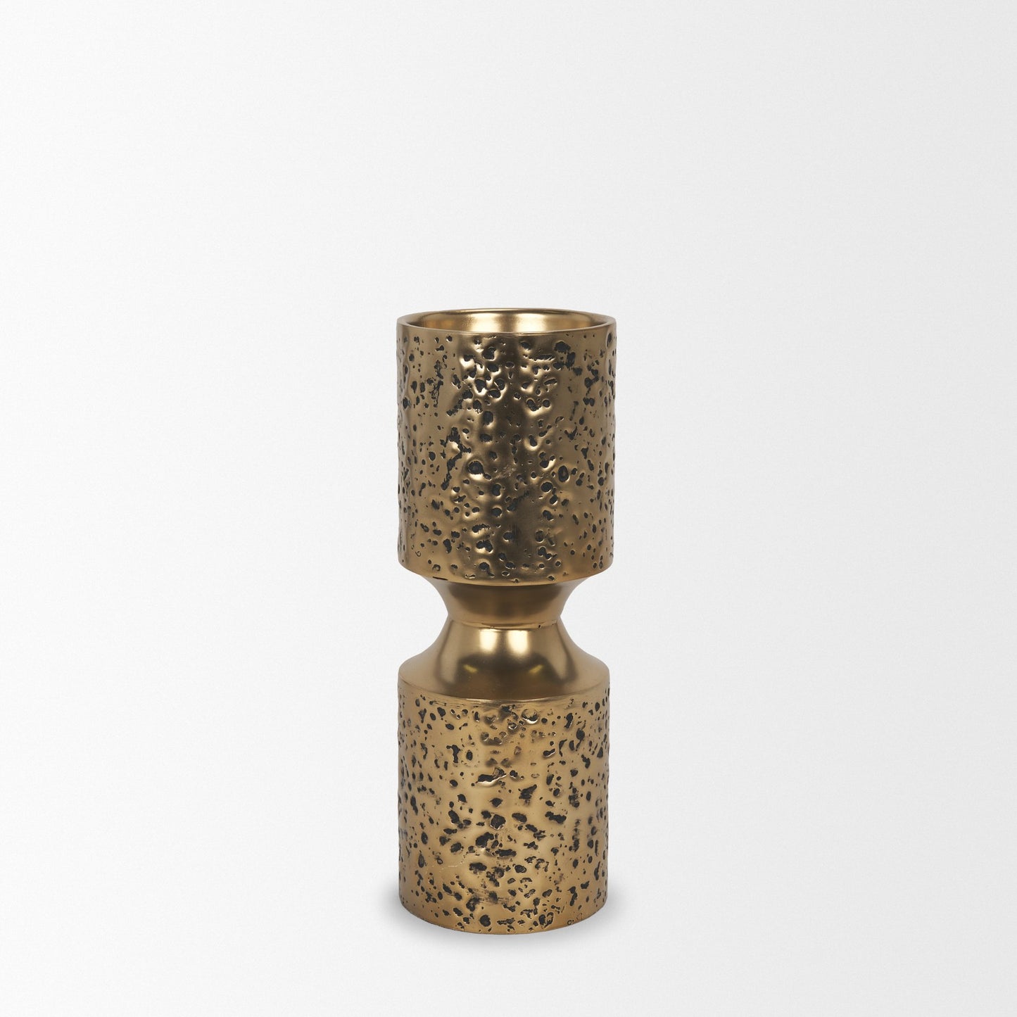 Akira Small Hammered Gold Metal Pillar Candle Holder