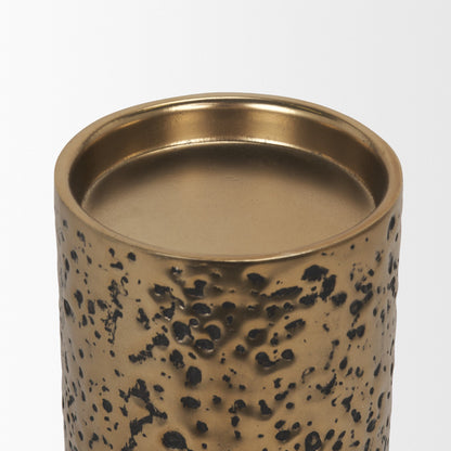 Akira Small Hammered Gold Metal Pillar Candle Holder