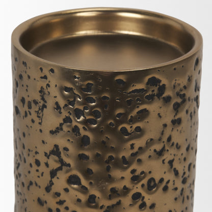 Akira Small Hammered Gold Metal Pillar Candle Holder