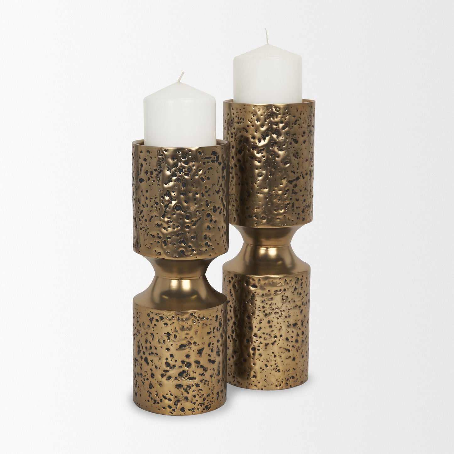 Akira Small Hammered Gold Metal Pillar Candle Holder