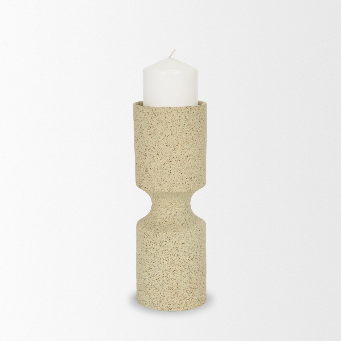 Akira Small Textured Beige Metal Pillar Candle Holder