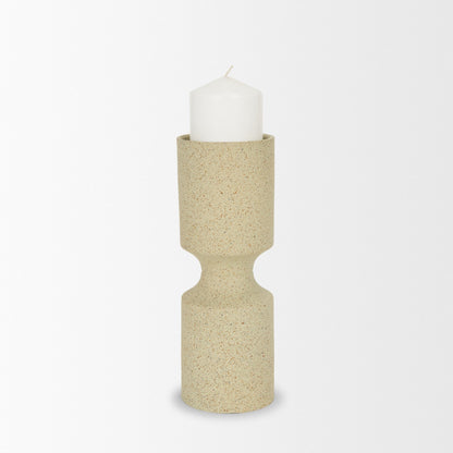 Akira Small Textured Beige Metal Pillar Candle Holder