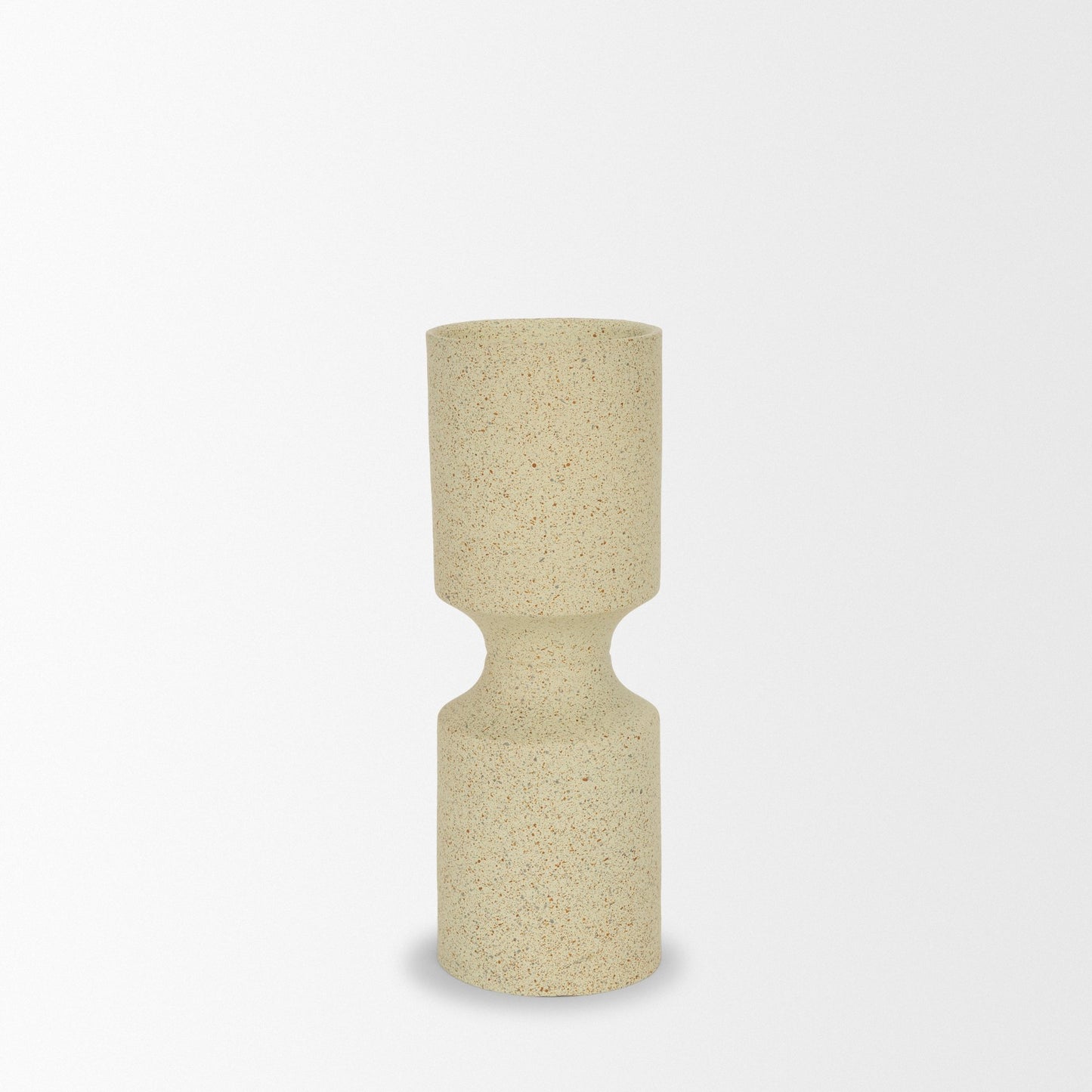 Akira Small Textured Beige Metal Pillar Candle Holder