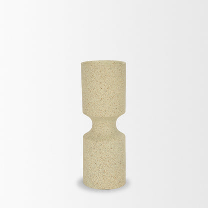 Akira Small Textured Beige Metal Pillar Candle Holder