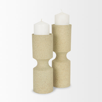Akira Small Textured Beige Metal Pillar Candle Holder