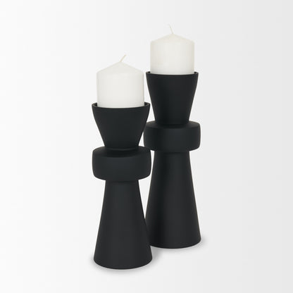 Odilia Small Smooth Matte Black Metal Geometric Pillar Candle Holder