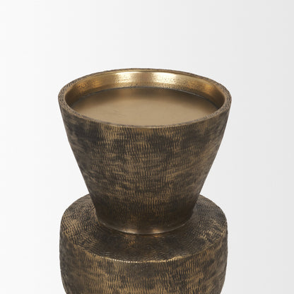 Odilia Small Textured Antiqued Gold Metal Geometric Pillar Candle Holder