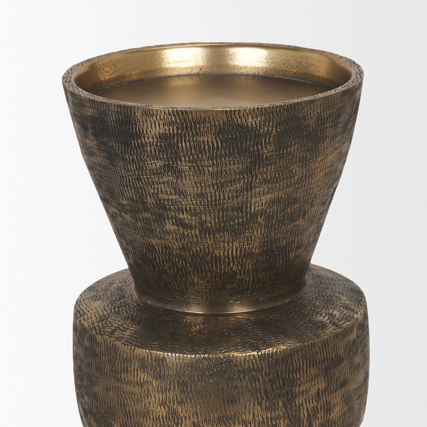 Odilia Small Textured Antiqued Gold Metal Geometric Pillar Candle Holder