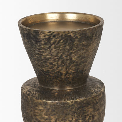 Odilia Small Textured Antiqued Gold Metal Geometric Pillar Candle Holder