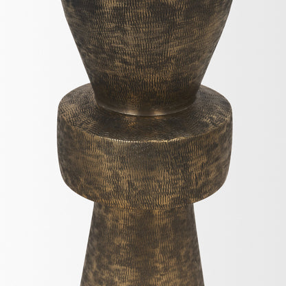 Odilia Small Textured Antiqued Gold Metal Geometric Pillar Candle Holder