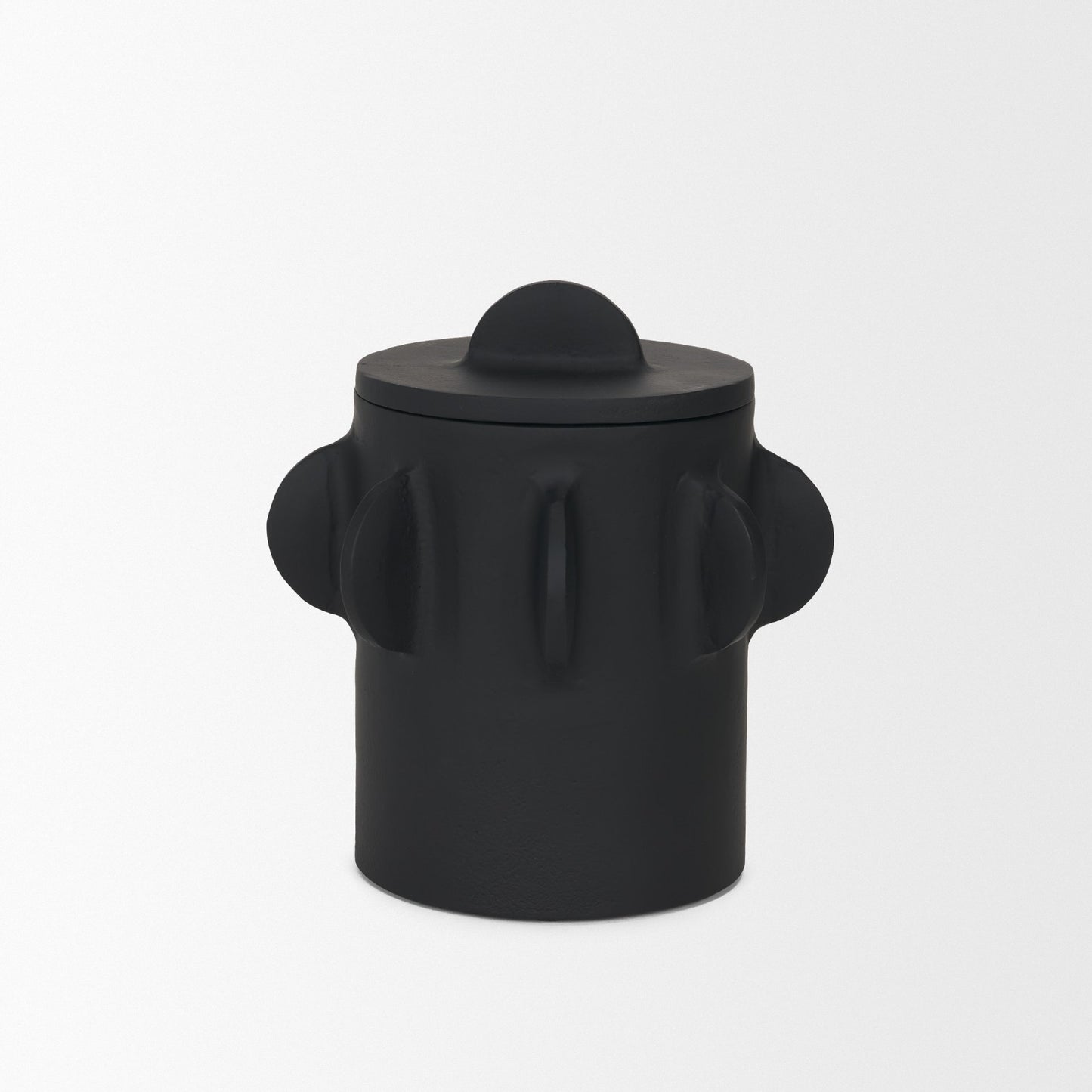 Deacon Small Matte Black Metal Canister with Sculptural Handles
