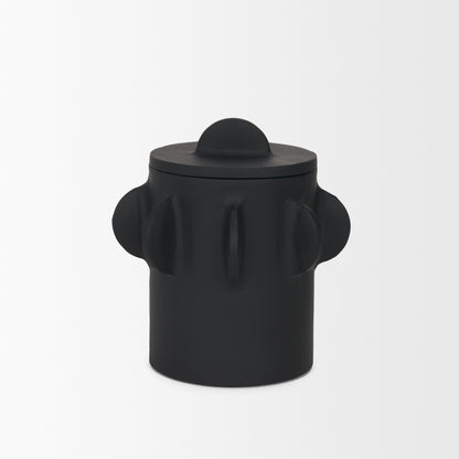 Deacon Small Matte Black Metal Canister with Sculptural Handles
