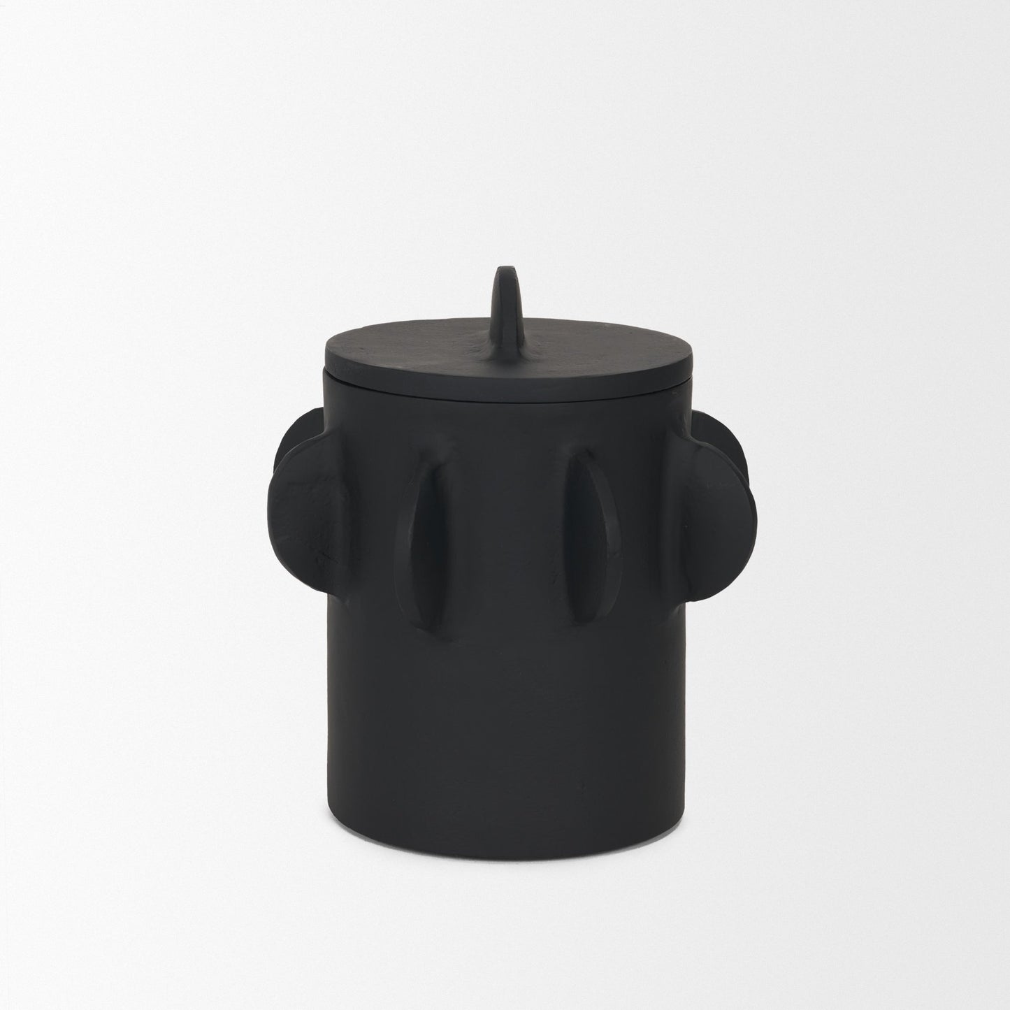 Deacon Small Matte Black Metal Canister with Sculptural Handles