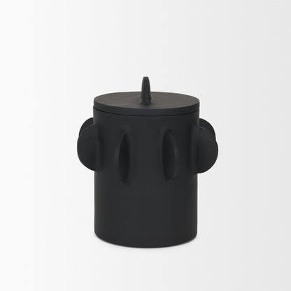 Deacon Small Matte Black Metal Canister with Sculptural Handles
