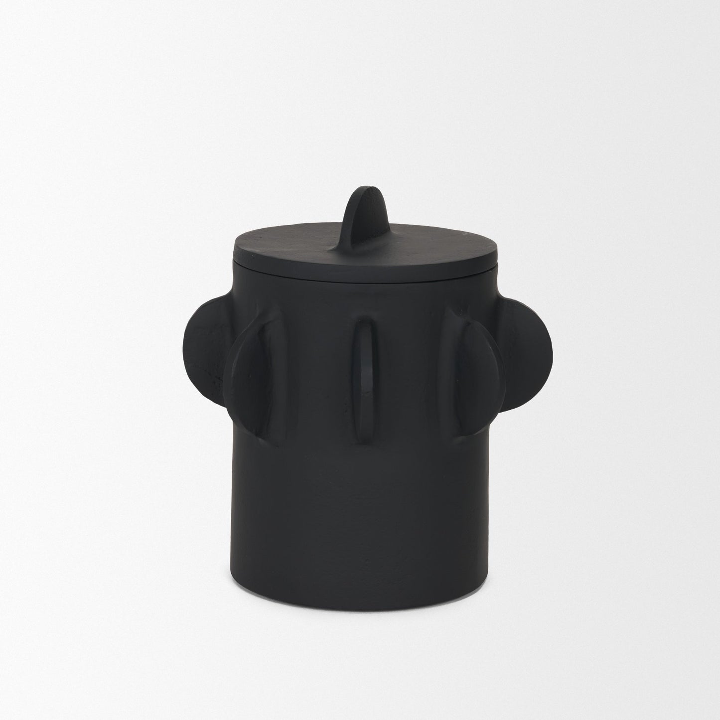 Deacon Small Matte Black Metal Canister with Sculptural Handles