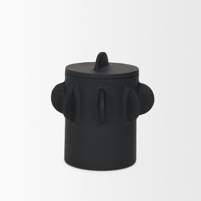Deacon Small Matte Black Metal Canister with Sculptural Handles