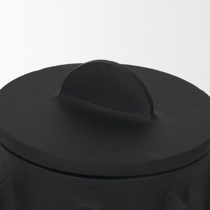 Deacon Small Matte Black Metal Canister with Sculptural Handles