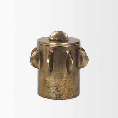 Deacon Small Antiqued Gold Metal Canister with Sculptural Handles