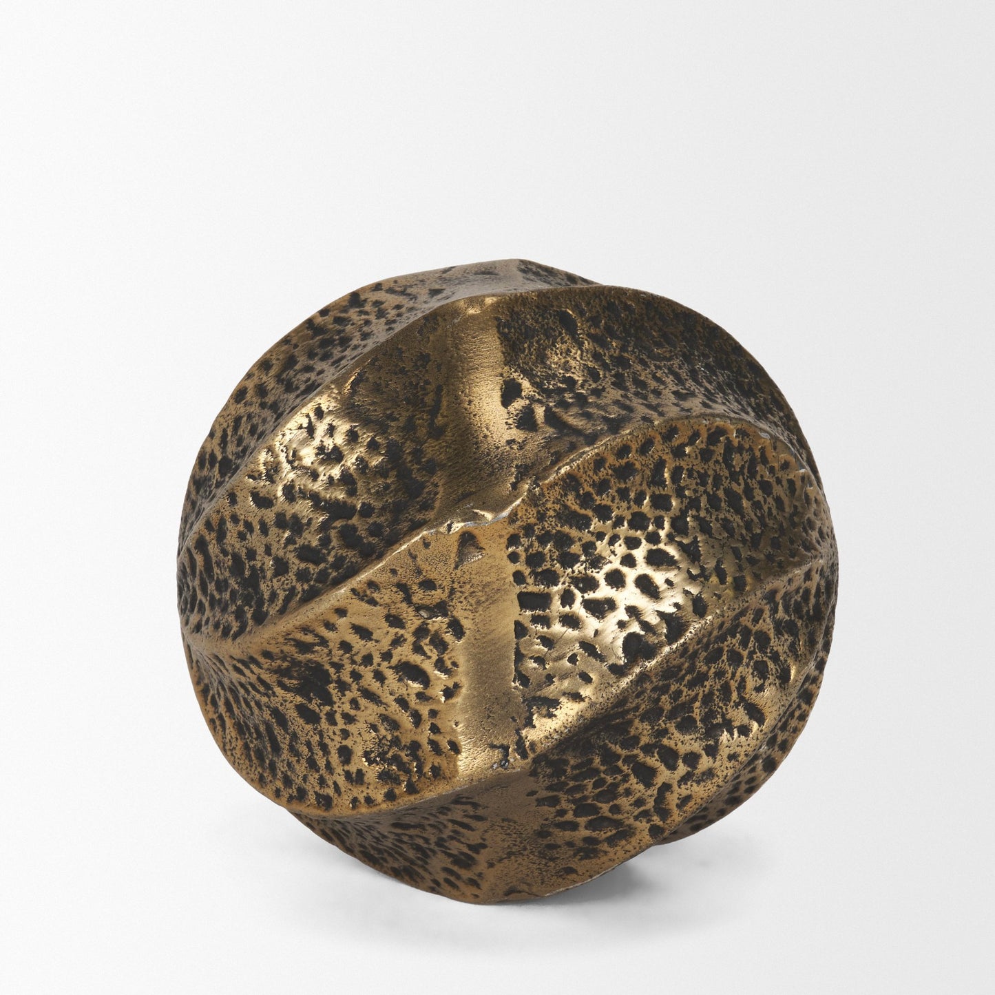 Imani Small Sculptural Textured Antiqued Gold Metal Decorative Orb Object