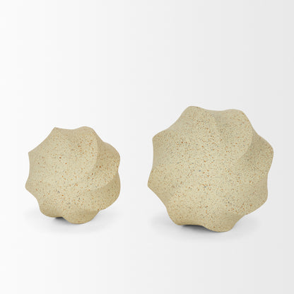 Imani Small Sculptural Textured Beige Metal Decorative Orb Object