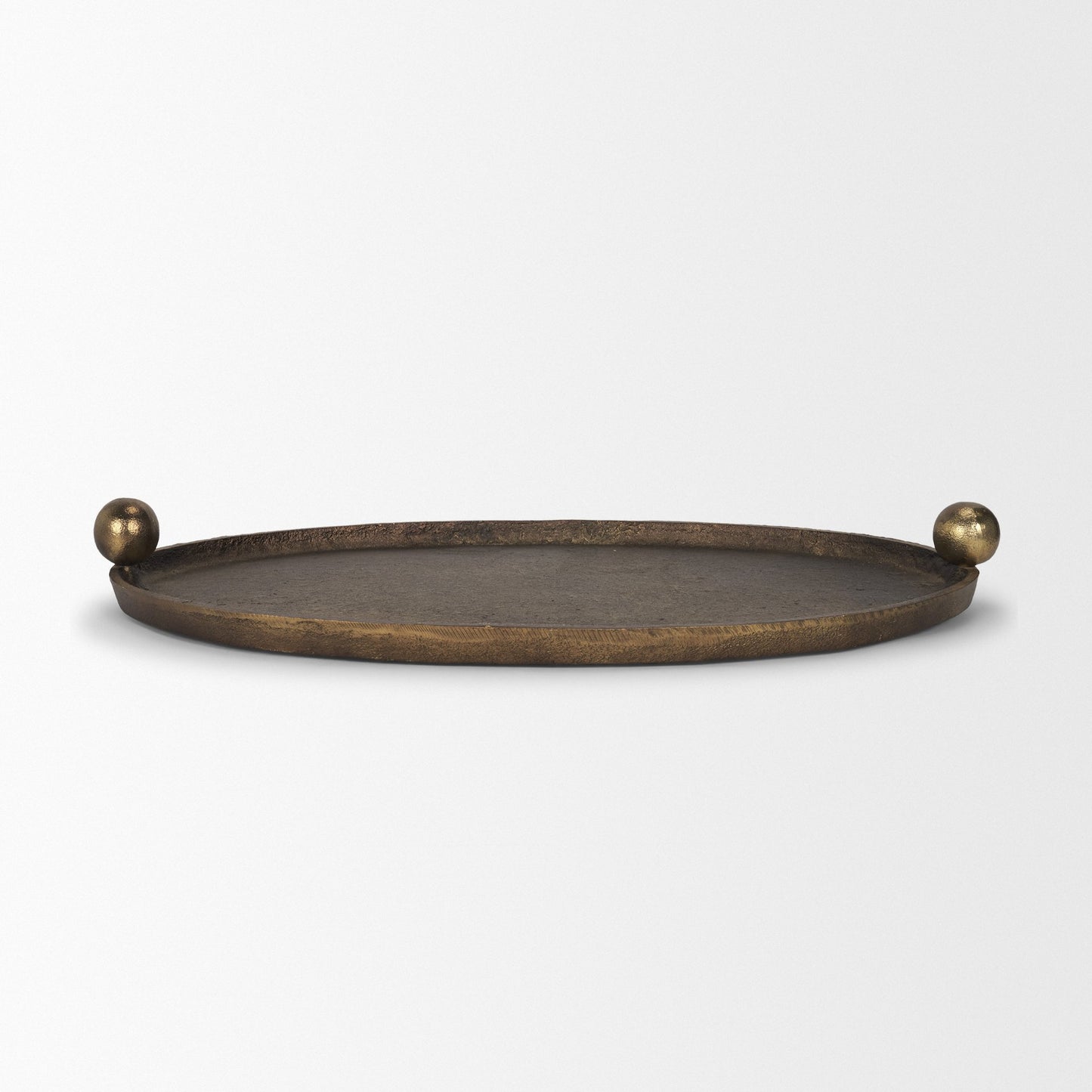 Jianna Small Oval Textured Antiqued Gold Metal Tray with Handles