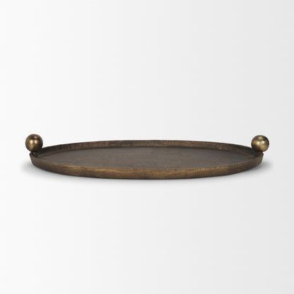 Jianna Small Oval Textured Antiqued Gold Metal Tray with Handles