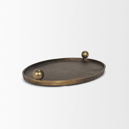 Jianna Small Oval Textured Antiqued Gold Metal Tray with Handles