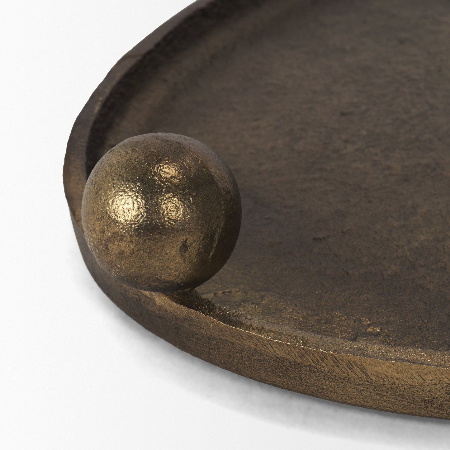 Jianna Small Oval Textured Antiqued Gold Metal Tray with Handles