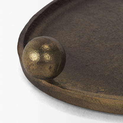 Jianna Small Oval Textured Antiqued Gold Metal Tray with Handles