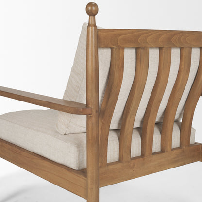Danni Beige Fabric Beech Wood Framed Accent Lounge Chair