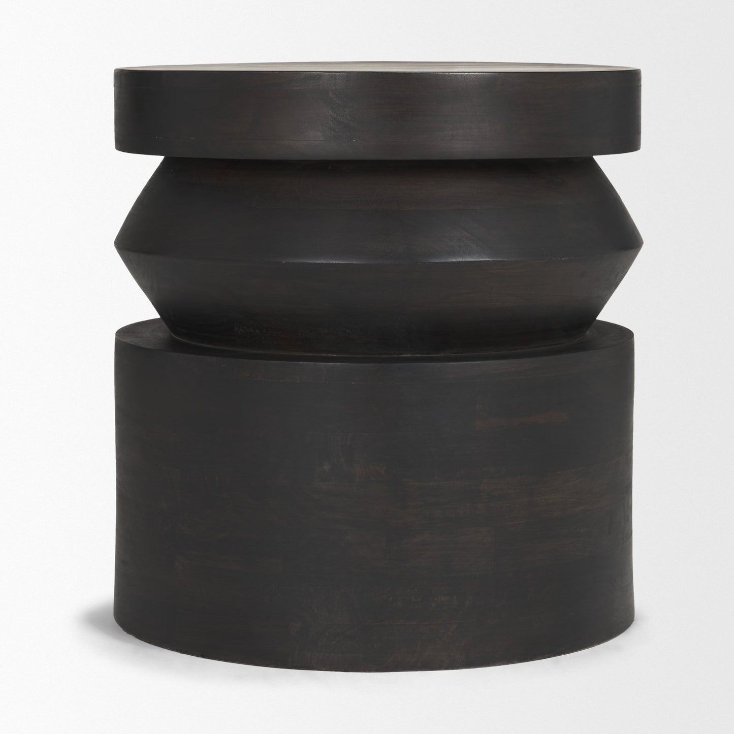 Rashama Dark Brown Wood Stacked Geometric Round Accent Table