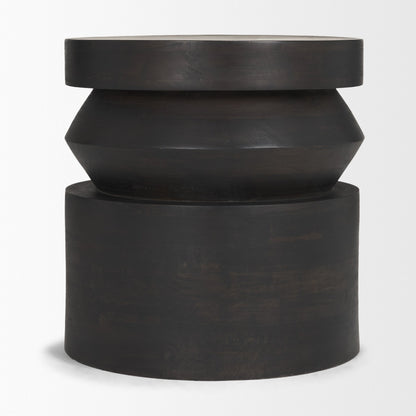 Rashama Dark Brown Wood Stacked Geometric Round Accent Table