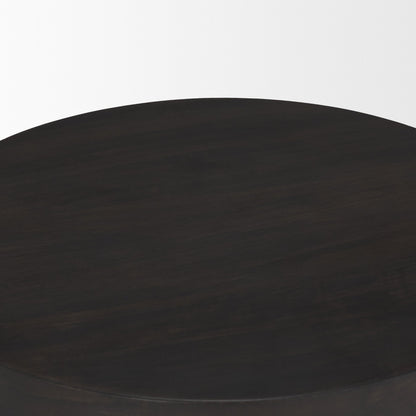 Rashama Dark Brown Wood Stacked Geometric Round Accent Table