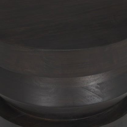 Rashama Dark Brown Wood Stacked Geometric Round Accent Table