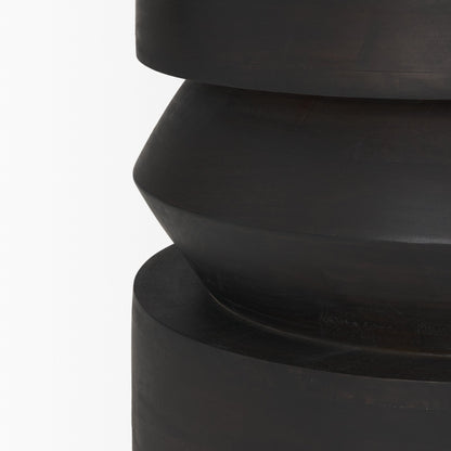 Rashama Dark Brown Wood Stacked Geometric Round Accent Table