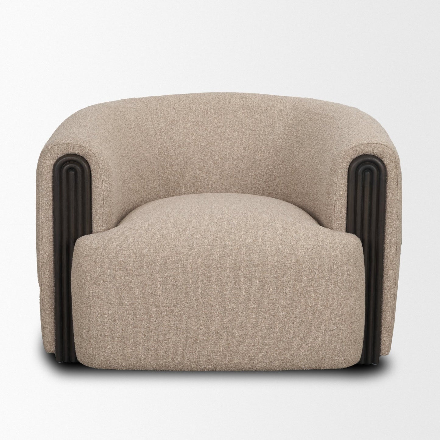 Kornelia Textured Mushroom Fabric Barrel Accent Chair