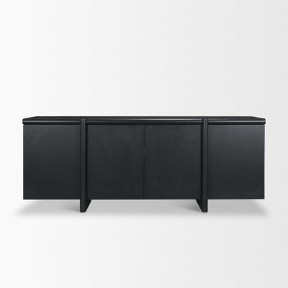 Rowan Black Oak Wood Closed 4 Door Sideboard