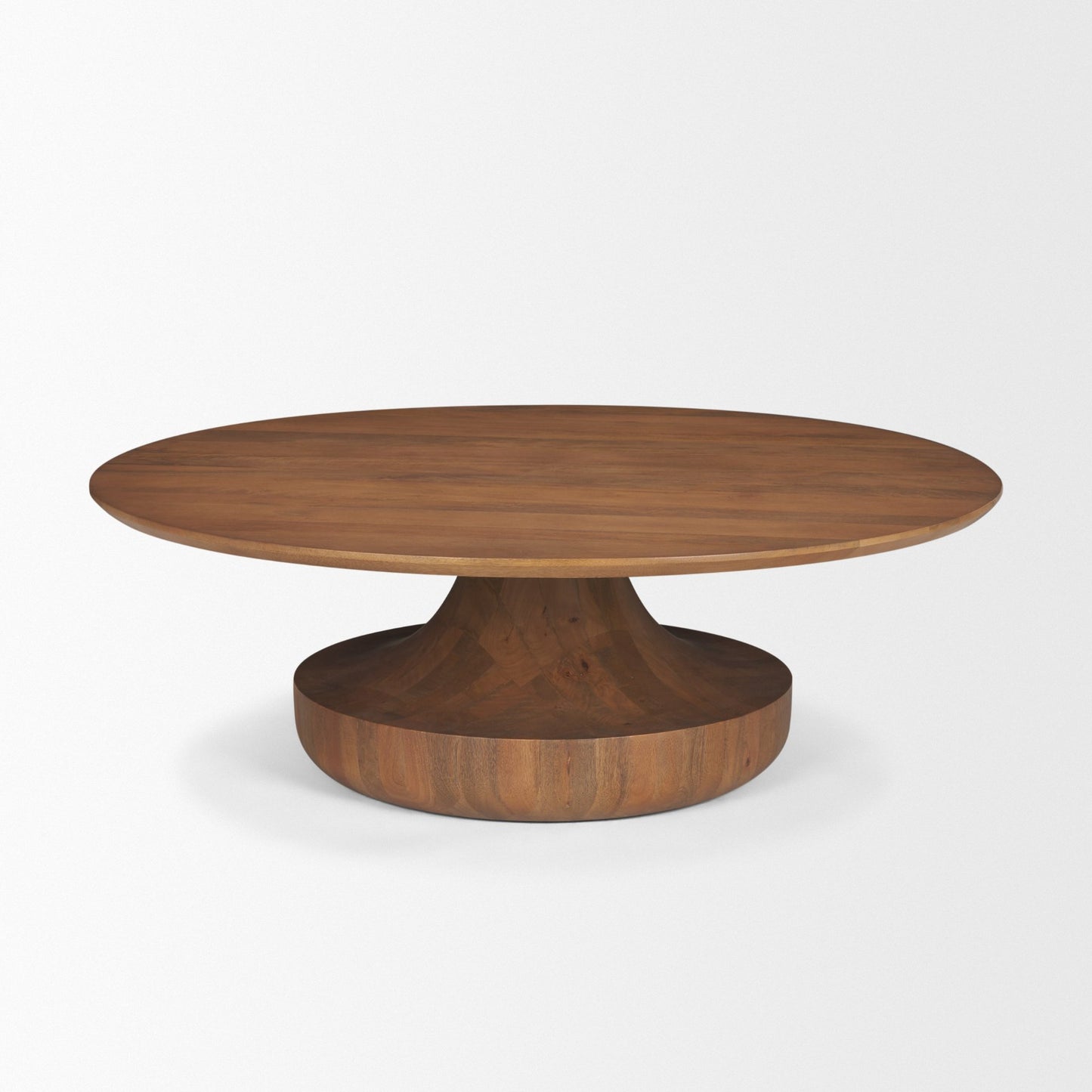 Arno Warm Mid-Brown Wood Sculptural Round Coffee Table
