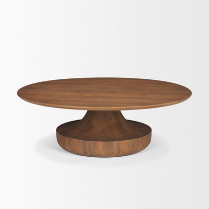 Arno Warm Mid-Brown Wood Sculptural Round Coffee Table